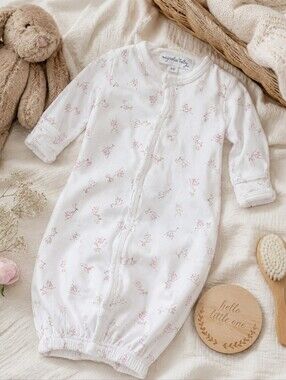 Magnolia Baby Pima Cotton Pink Stork Convertible Gown NB